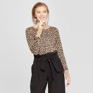 ❤️ Leopard Animal Print Crew Light Sweater Long Sleeve Top 2XL